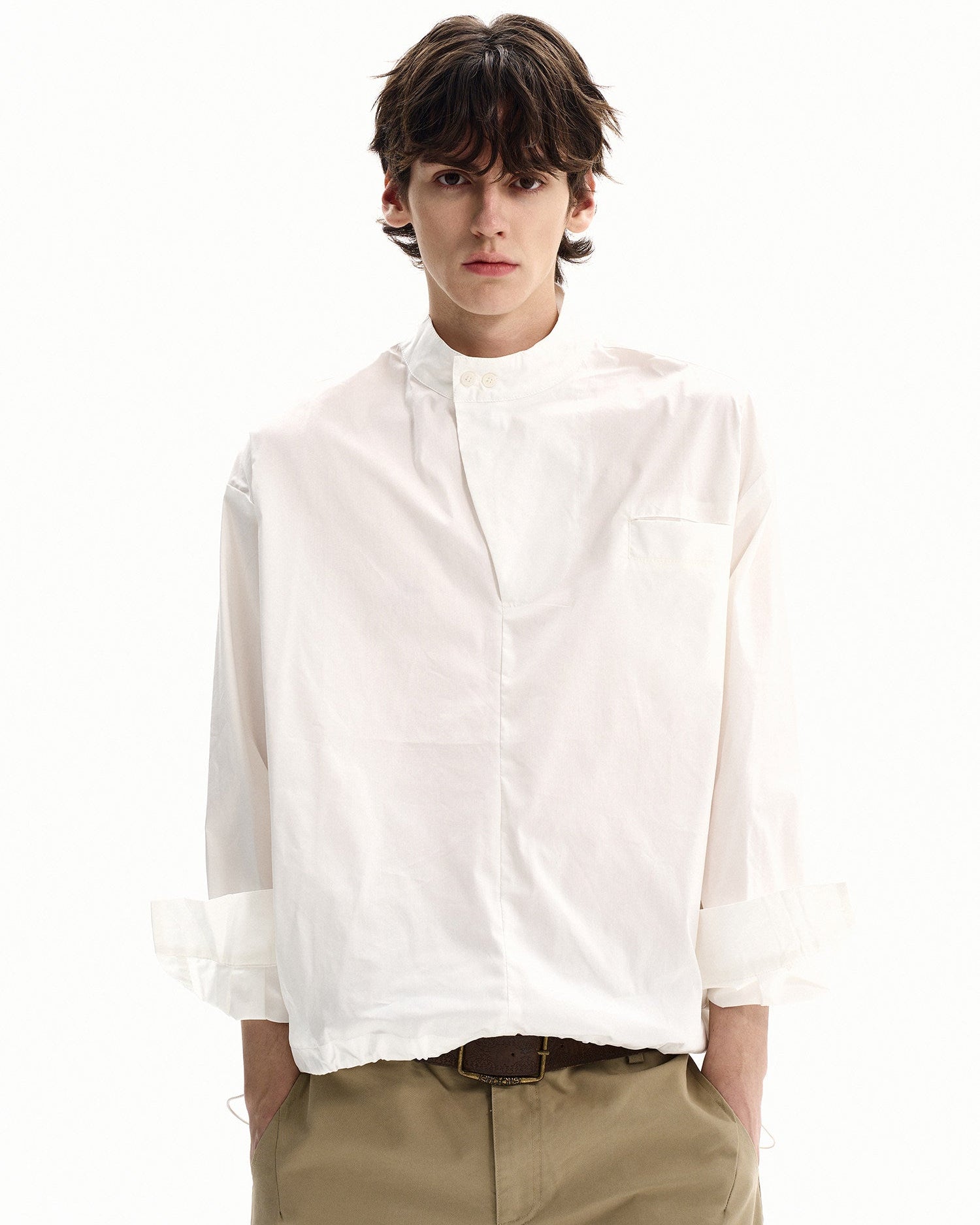 Cotton Poplin Stand Collar Shirt