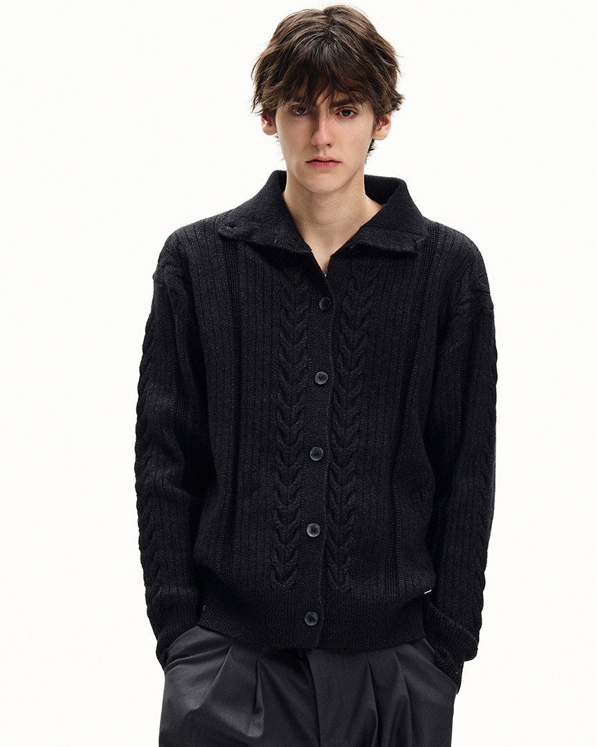 Collared Cable Knit Cardigan