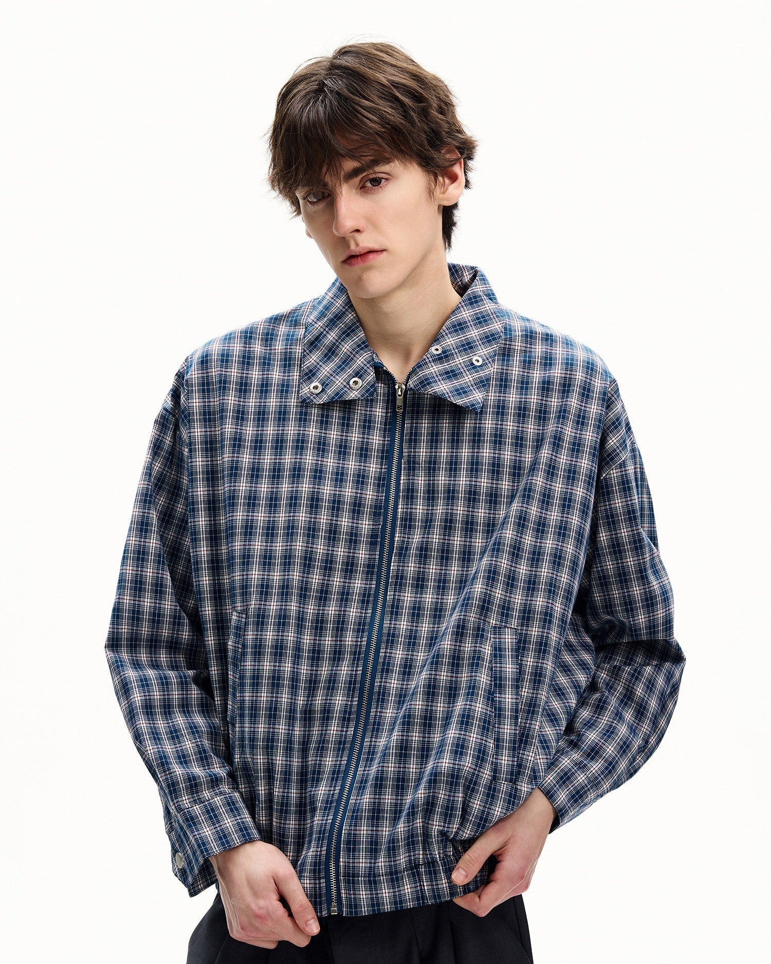 Cotton Checkered Zip Jacket