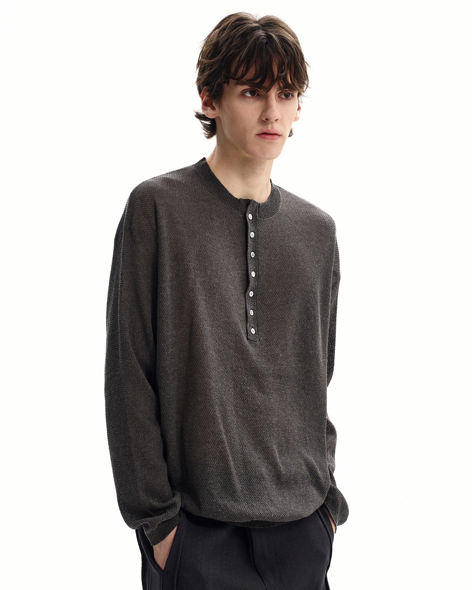 Soft Marl Cotton Henley Knit