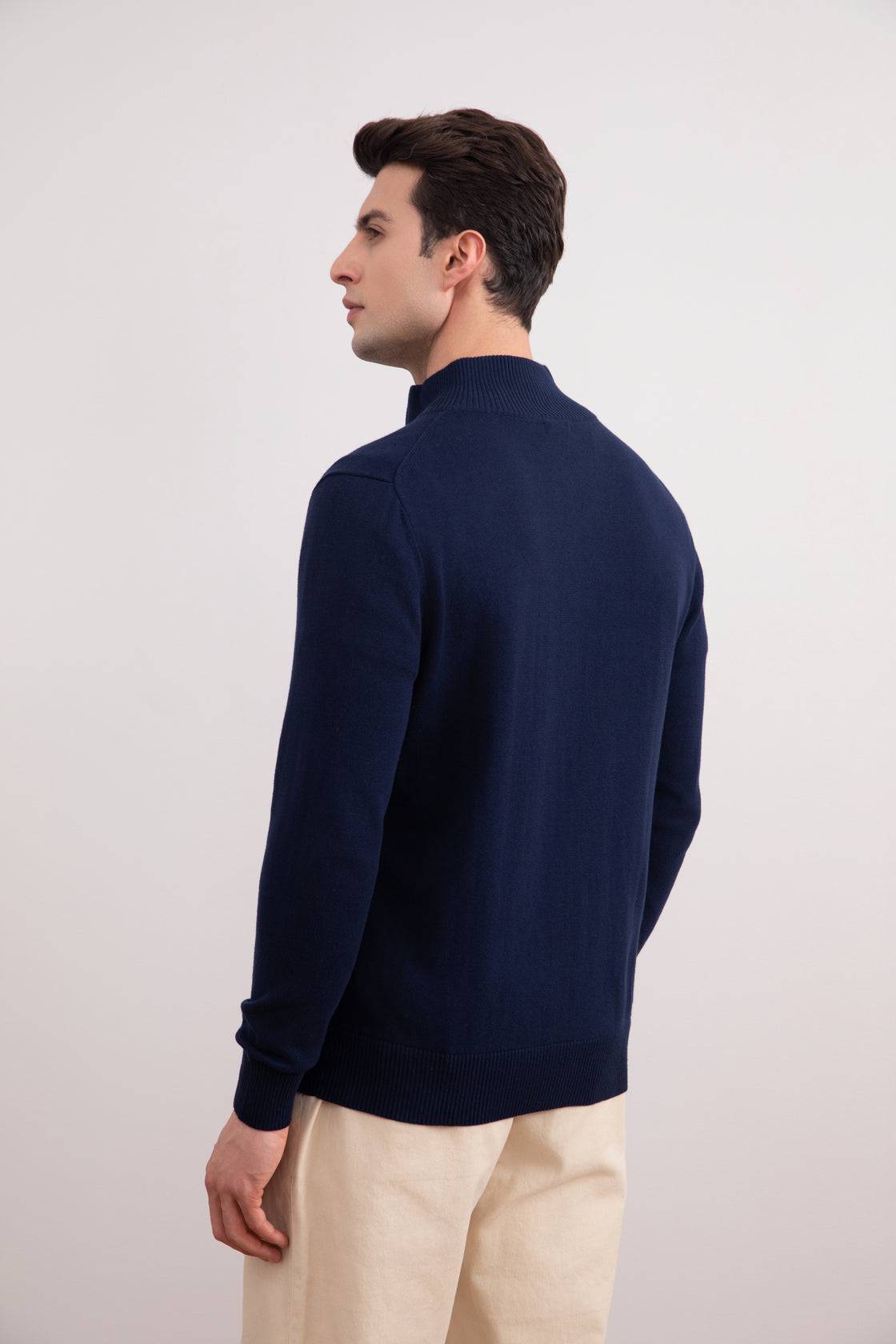 Blue Classic Zip-Up Cardigan