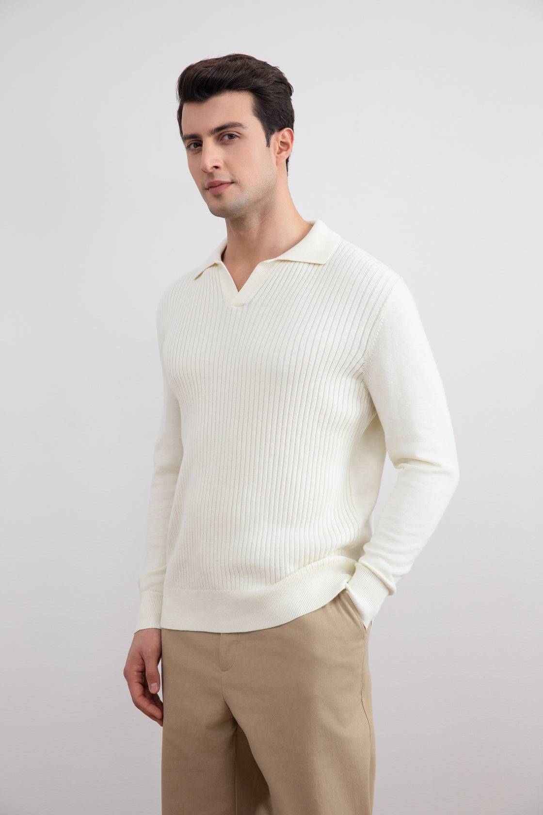 Off-White Striped Open Polo Shirt