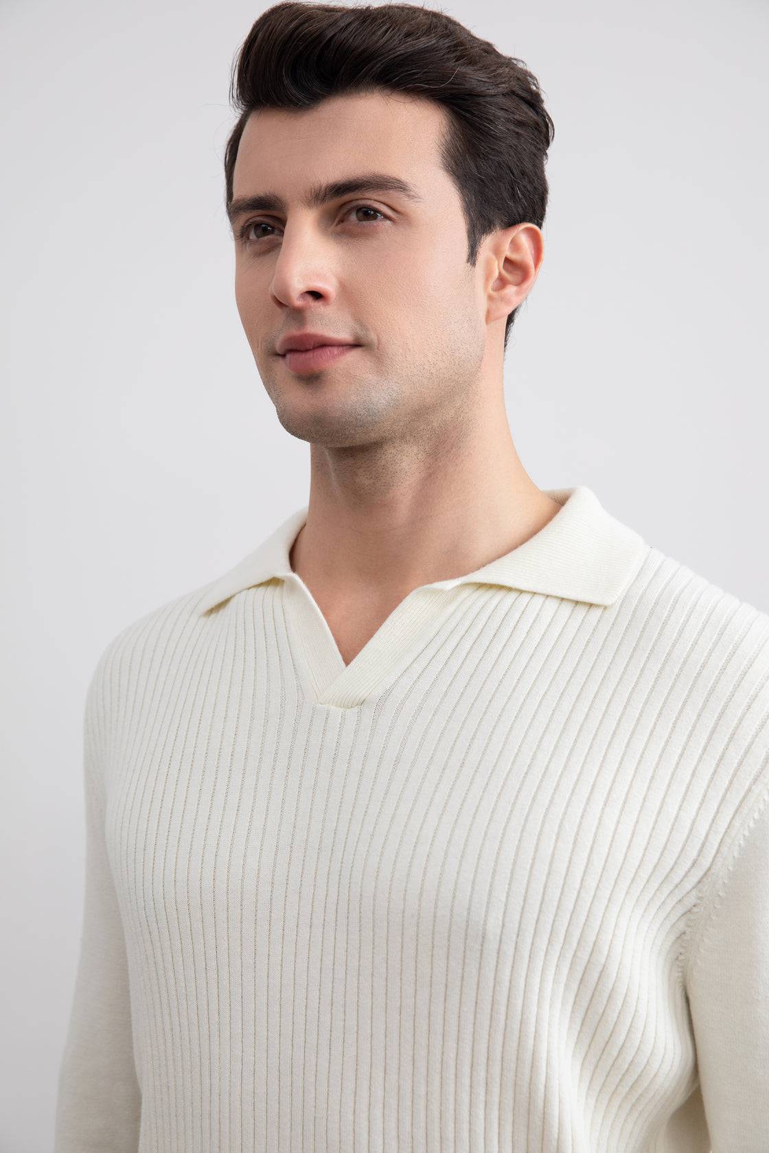 Off-White Striped Open Polo Shirt
