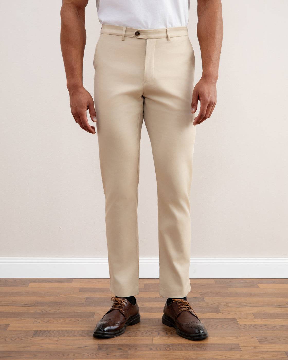 Beige Stretch Straight-Fit Chino
