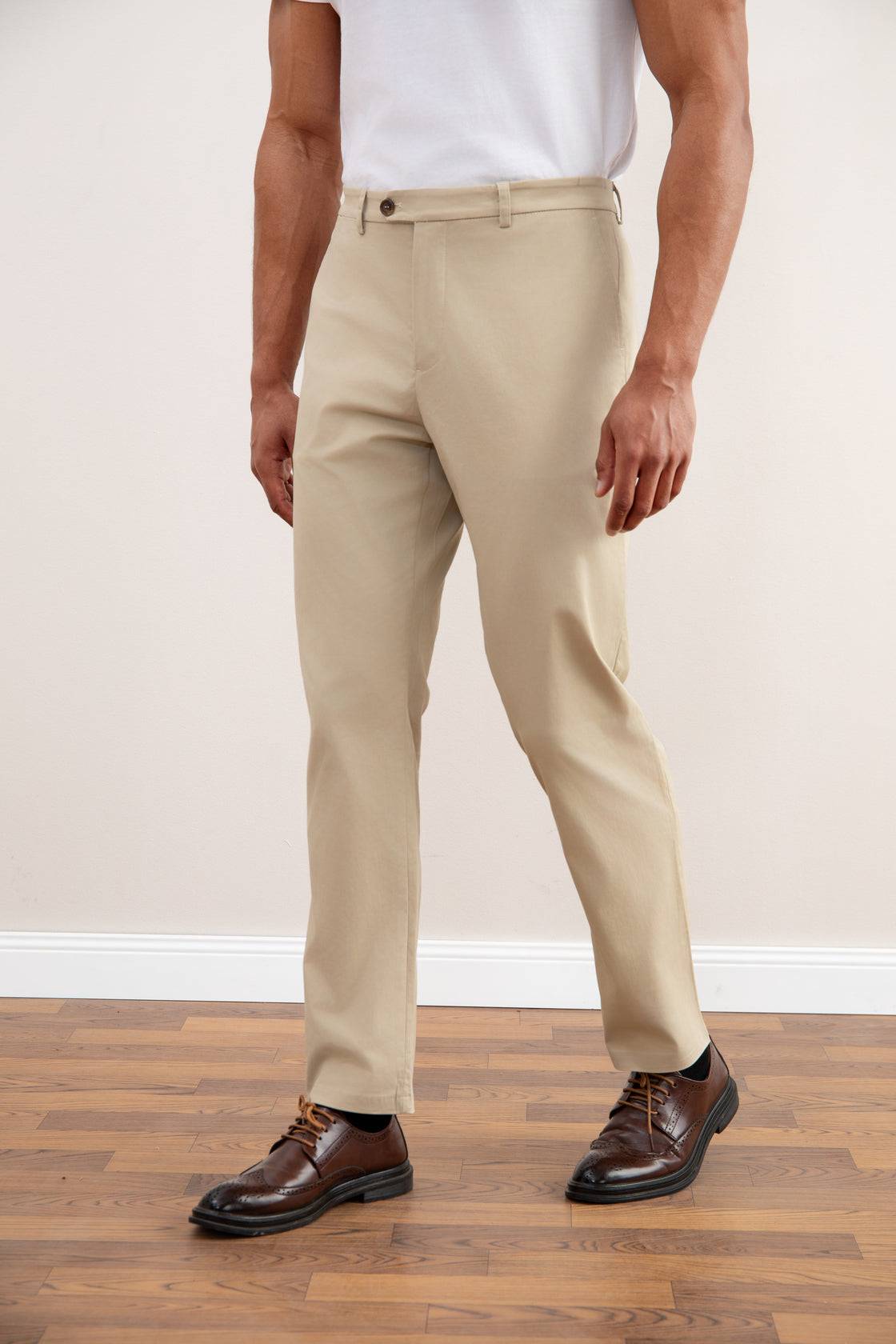 Beige Straight-Fit Chino