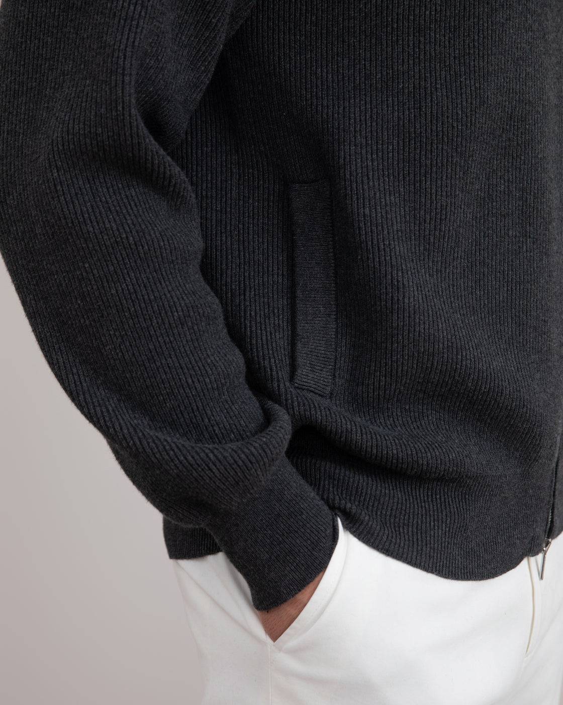 Dark Grey Mélange English Rib Full Zip Cardigan