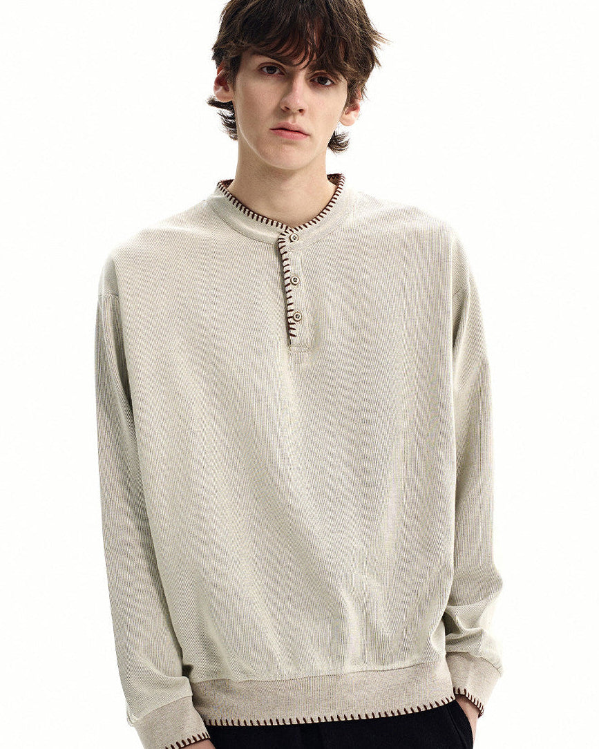 Cotton Ribbed Henley Top