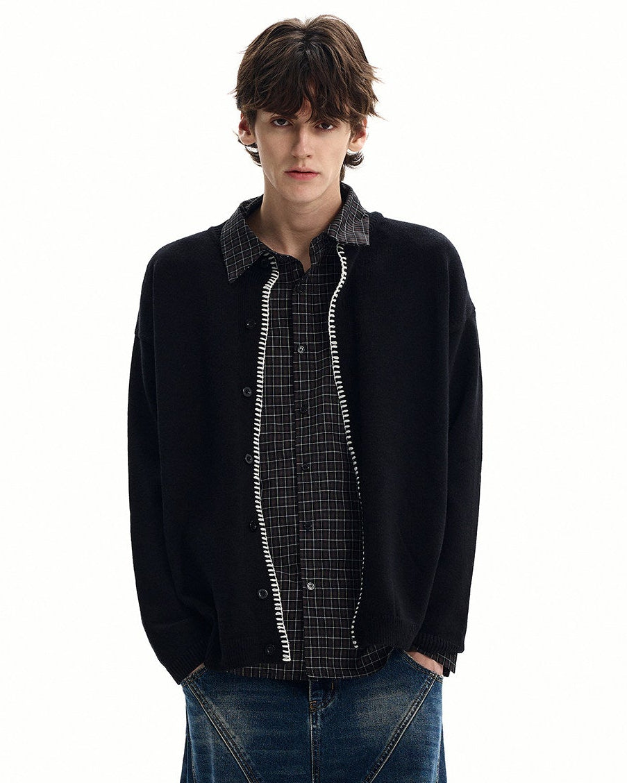Soft and Relaxed Contrast Trim Knit Cardigan