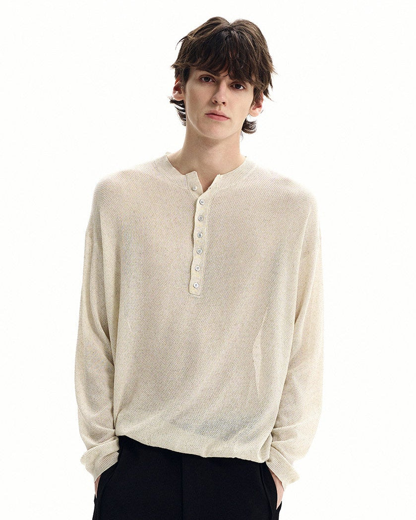 Refined Collar  Knit Henley