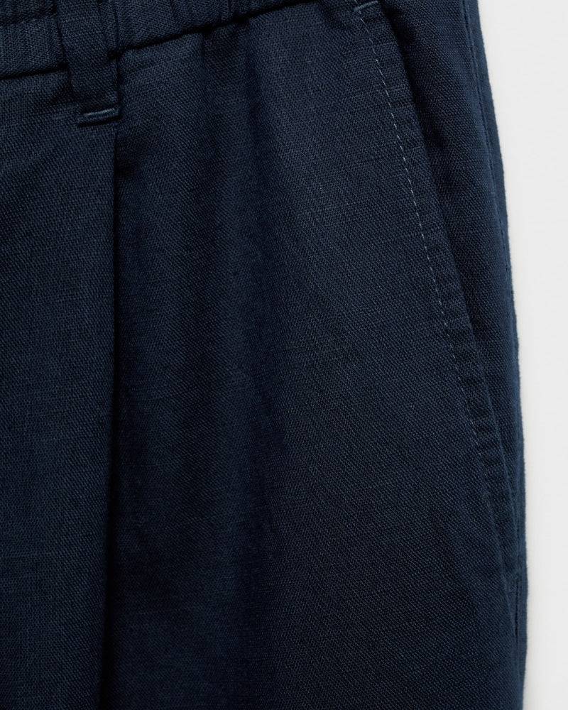 Cotton and linen blend trousers with drawstrings - navy
