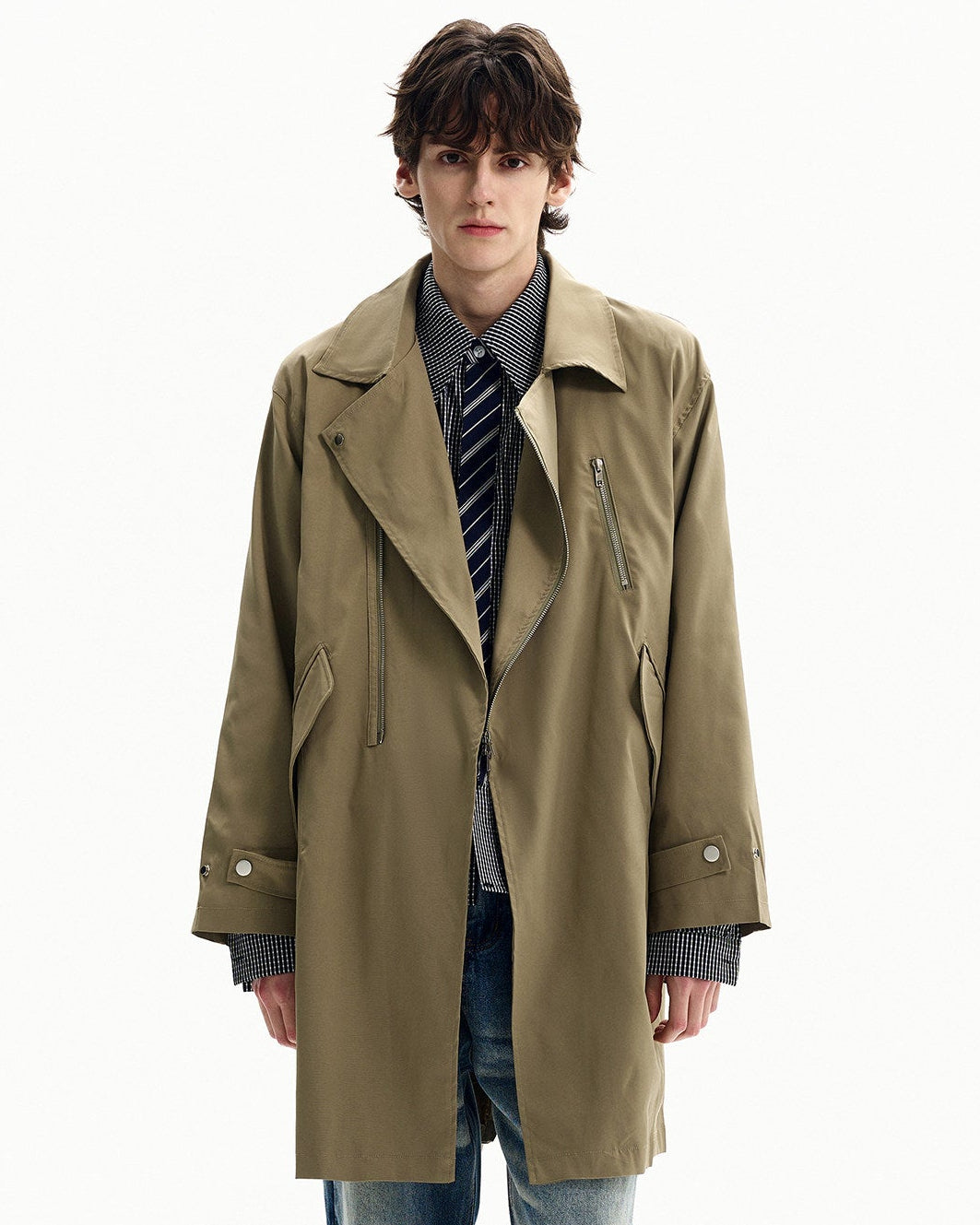 Cotton Twill Zip Trench Coat