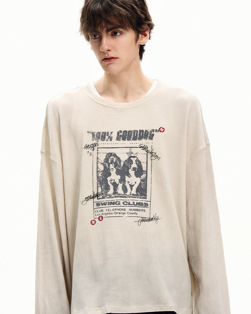 Waffle Knit Graphic Long Sleeve Tee