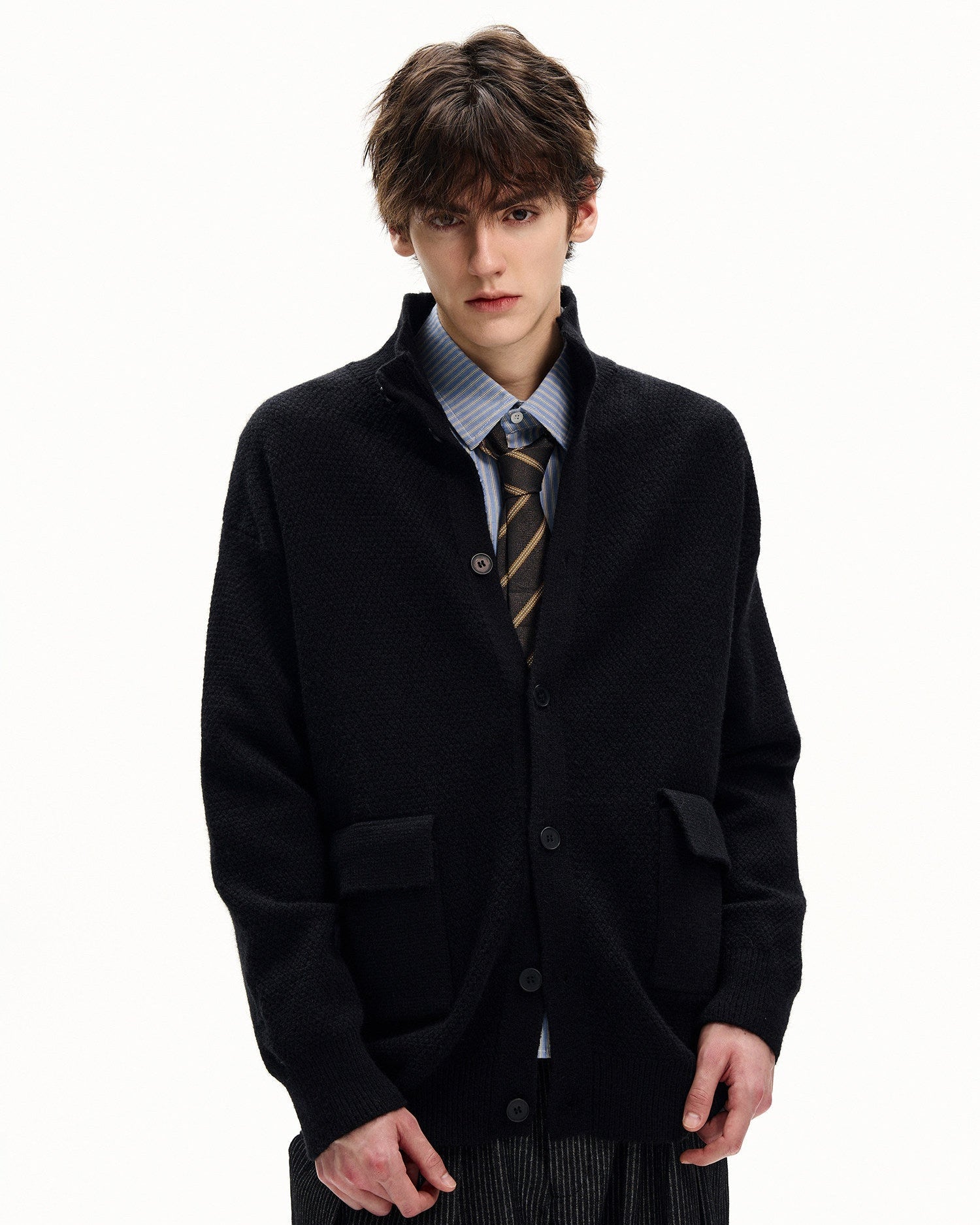 Textured Knit Wool Blend Cardigan