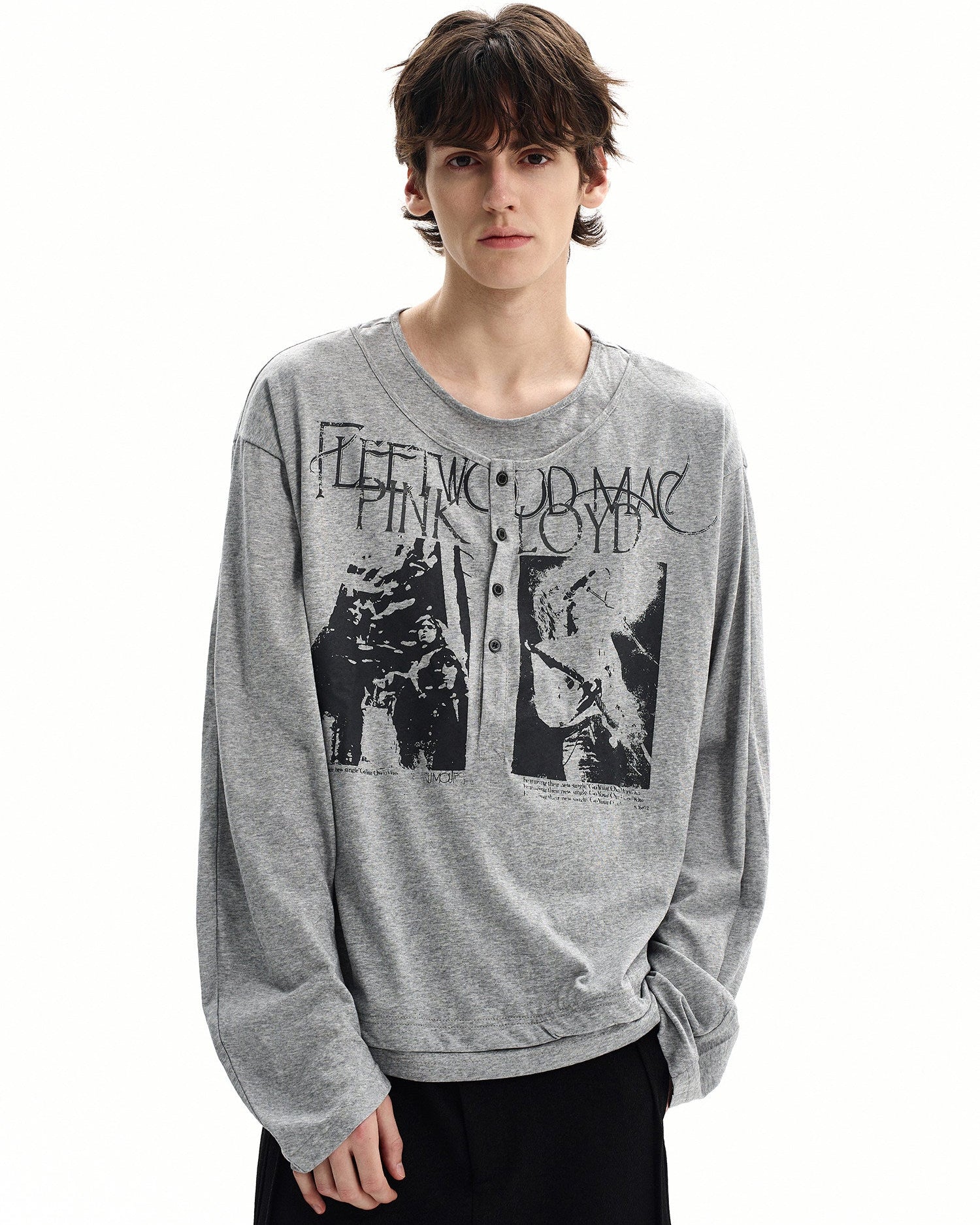 Cotton Graphic Henley Long Sleeve Tee