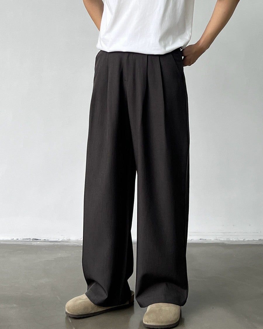 Wide-Leg Double Pleated Casual Trousers