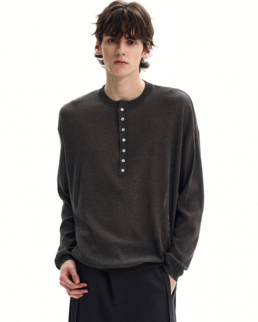 Refined Collar  Knit Henley