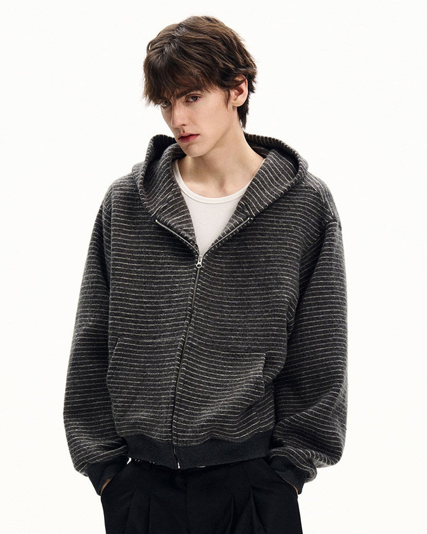 Modern Stripe Knit Zip Hoodie