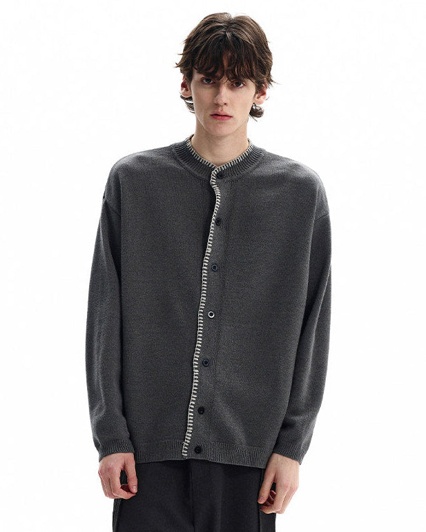 Soft and Relaxed Contrast Trim Knit Cardigan
