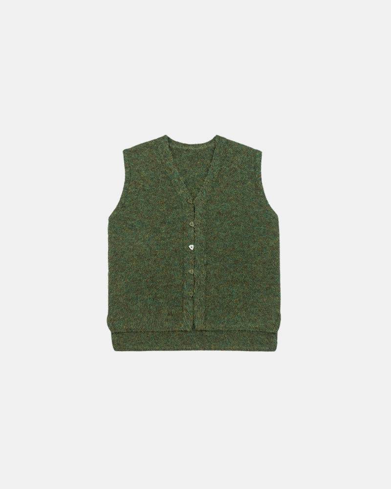 Wool Blend Textured Knit Button Sleeveless Vest