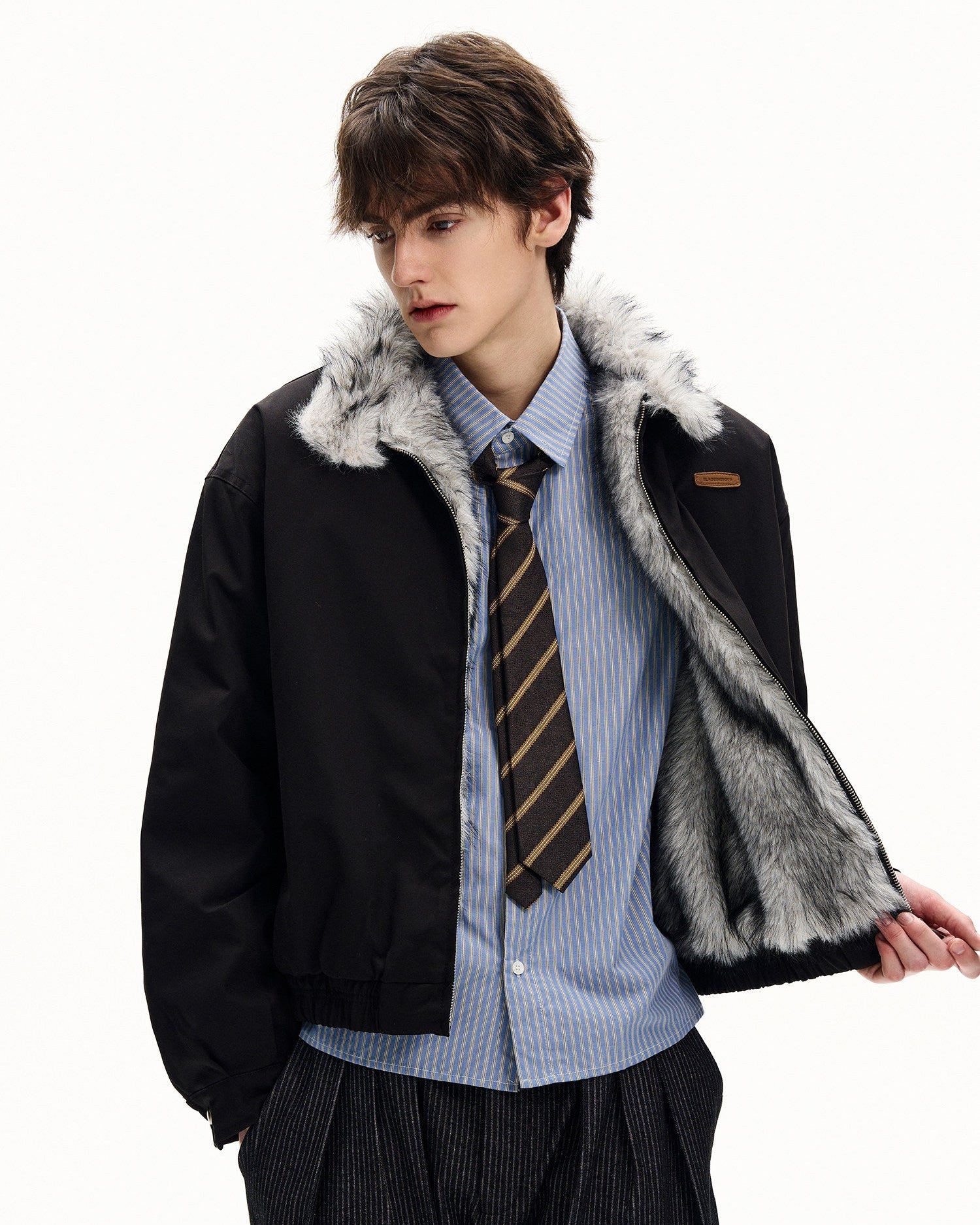 Faux Fur Lined Collar Jacket