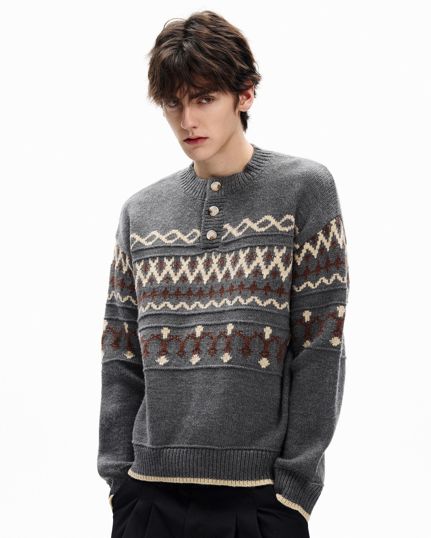 Fair Isle Wool Henley Sweater