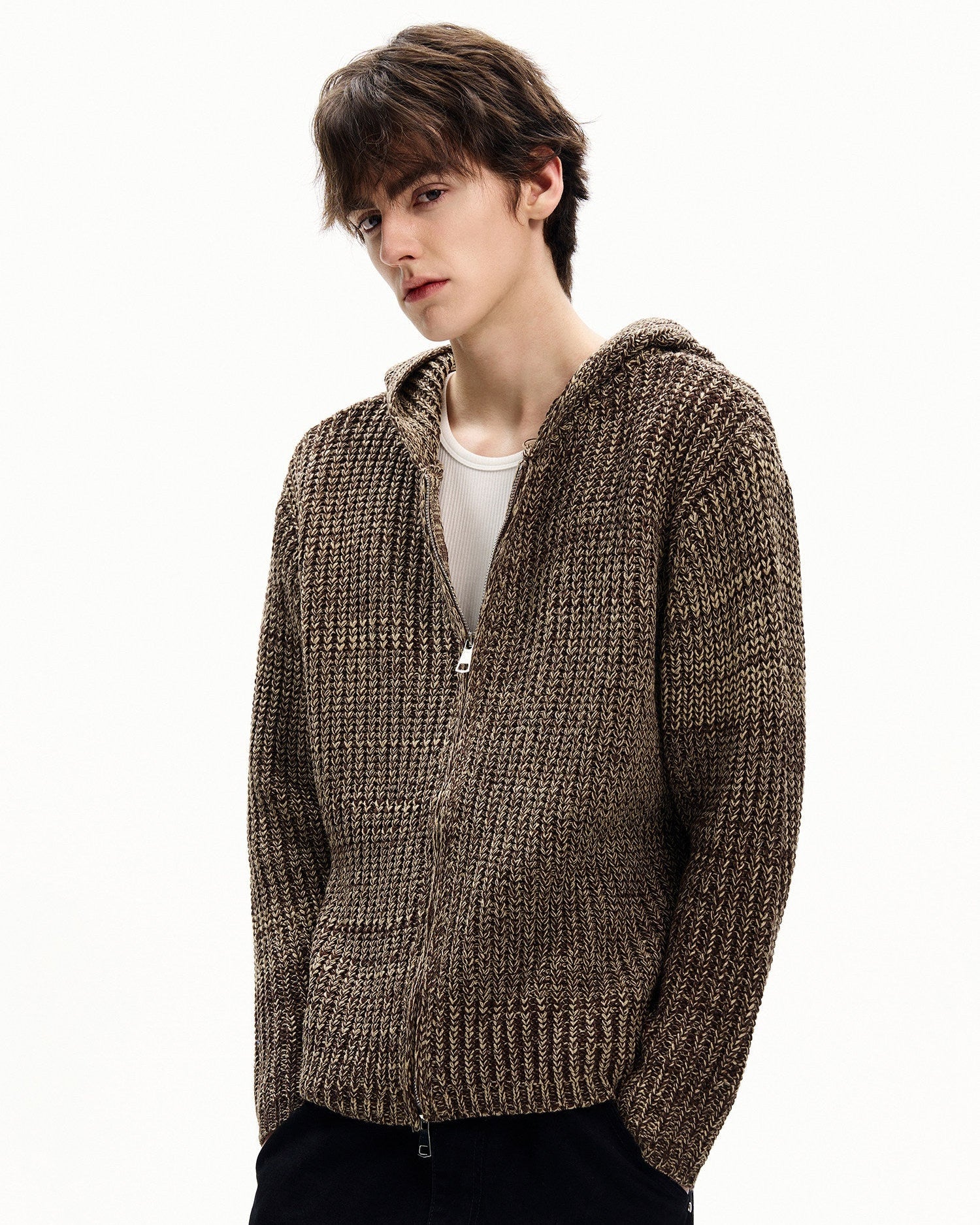 Marled Knit Zip Hoodie Cardigan