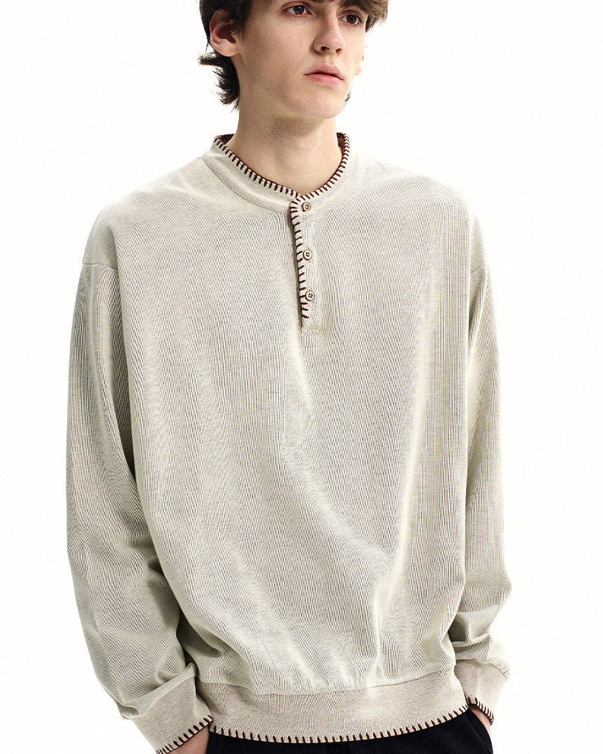 Cotton Ribbed Henley Top