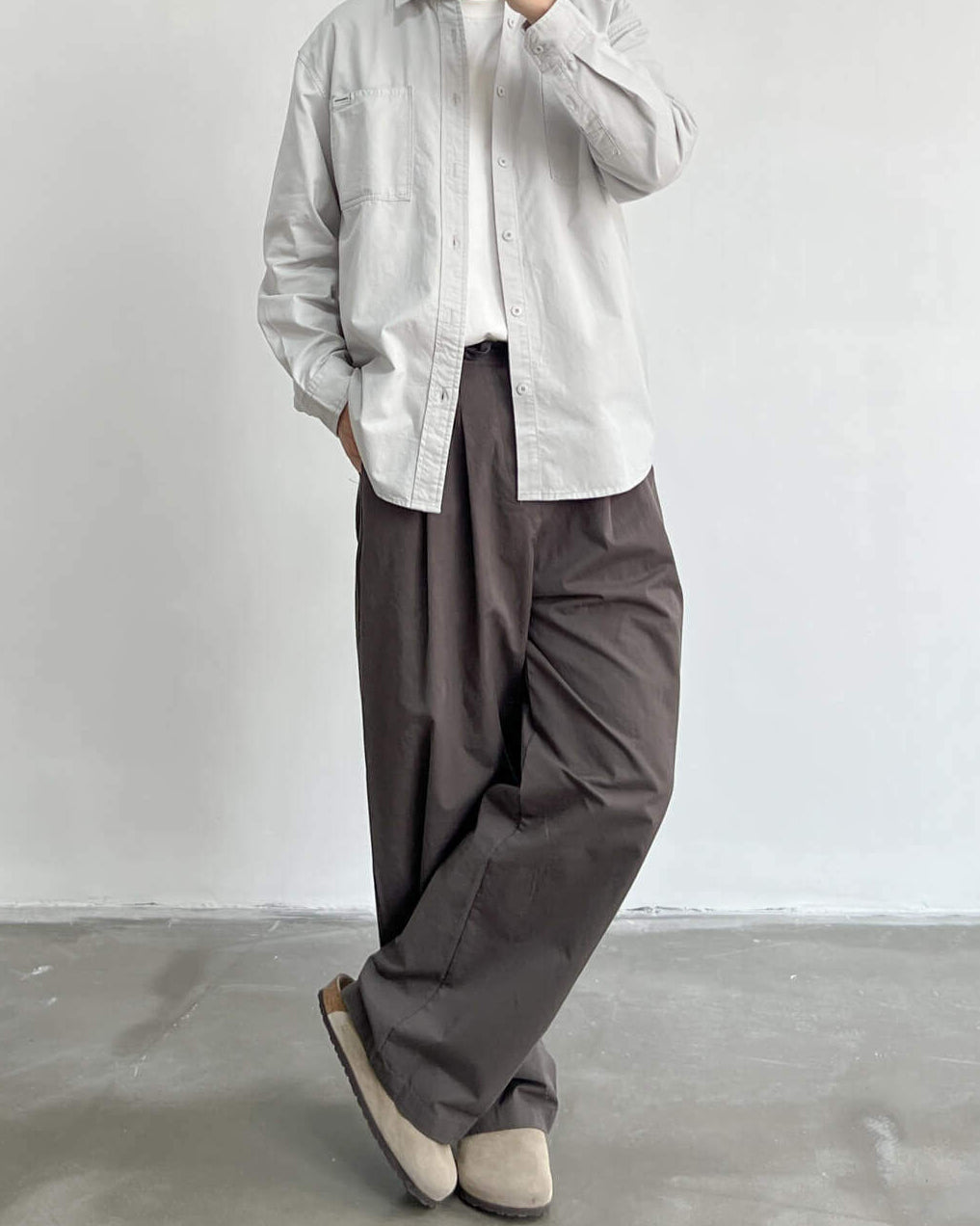 Straight Leg Pleated Cotton Twill Trousers