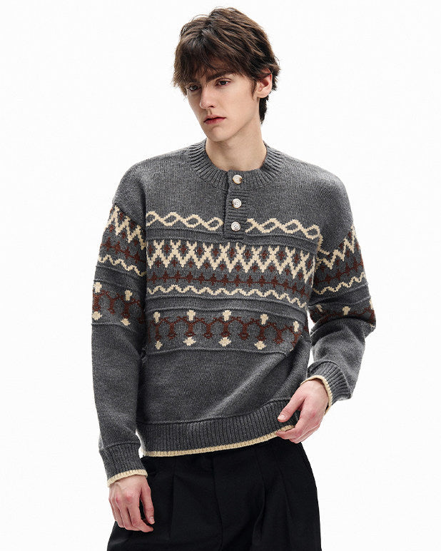 Fair Isle Wool Henley Sweater