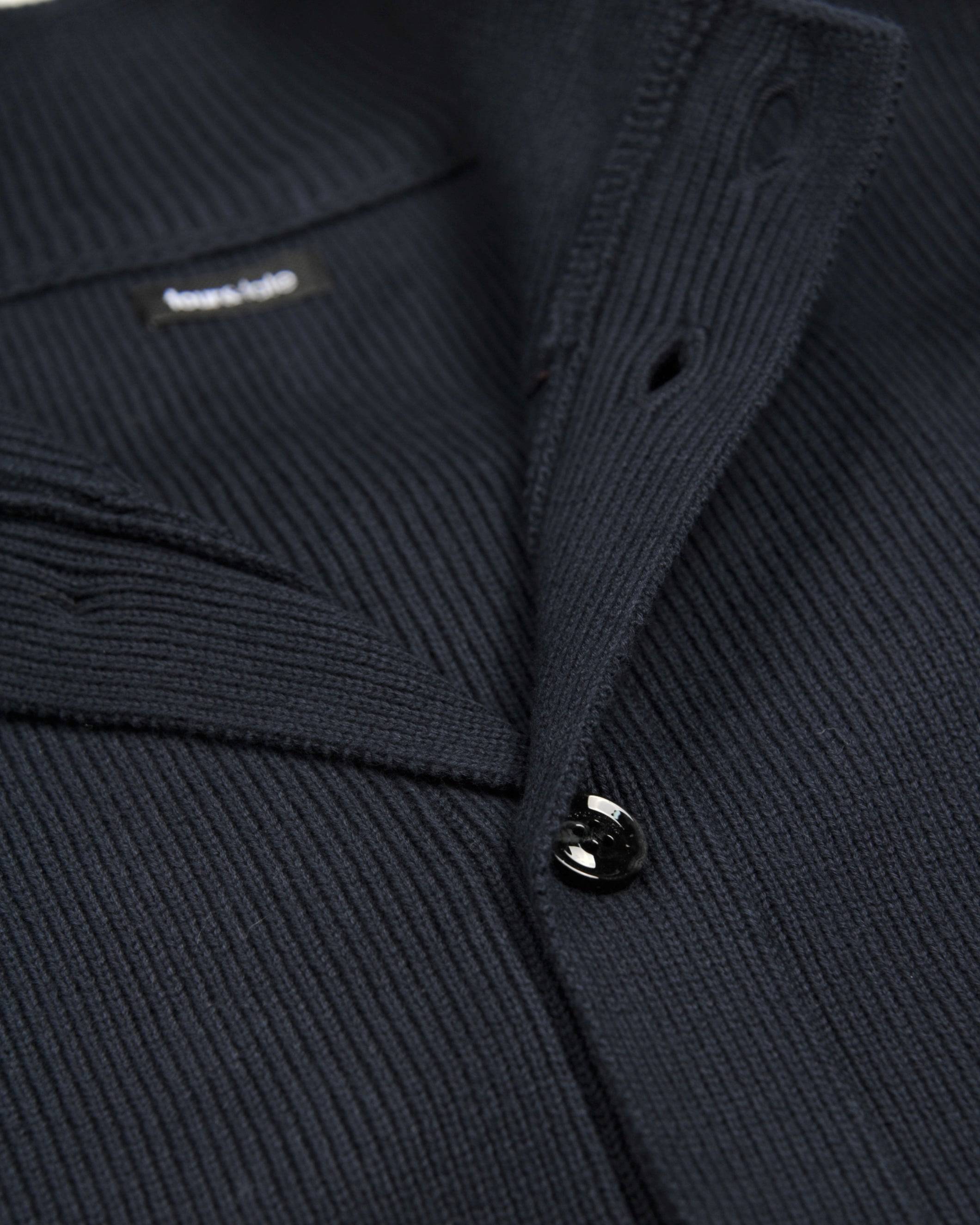 Navy Ribbed Button Closure Cardigan