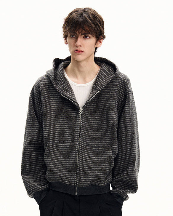 Striped Cotton Knit Zip Hoodie