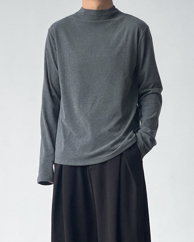 Solid Cotton Mock Neck Long Sleeve Top