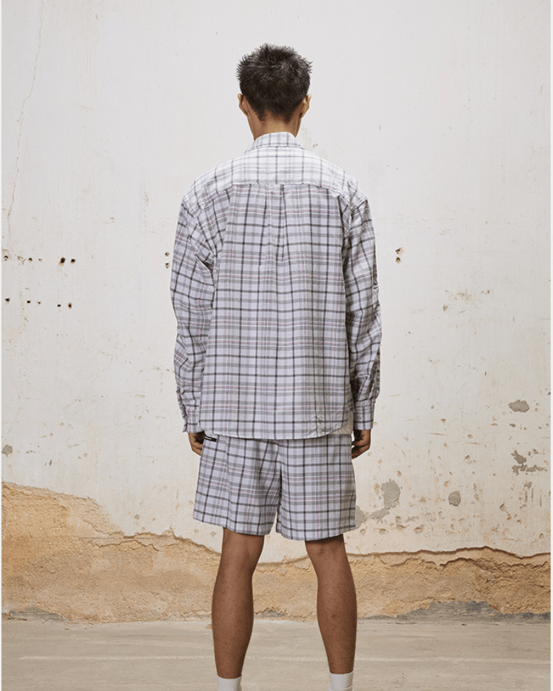 Oversized Plaid Shirt and Shorts Set