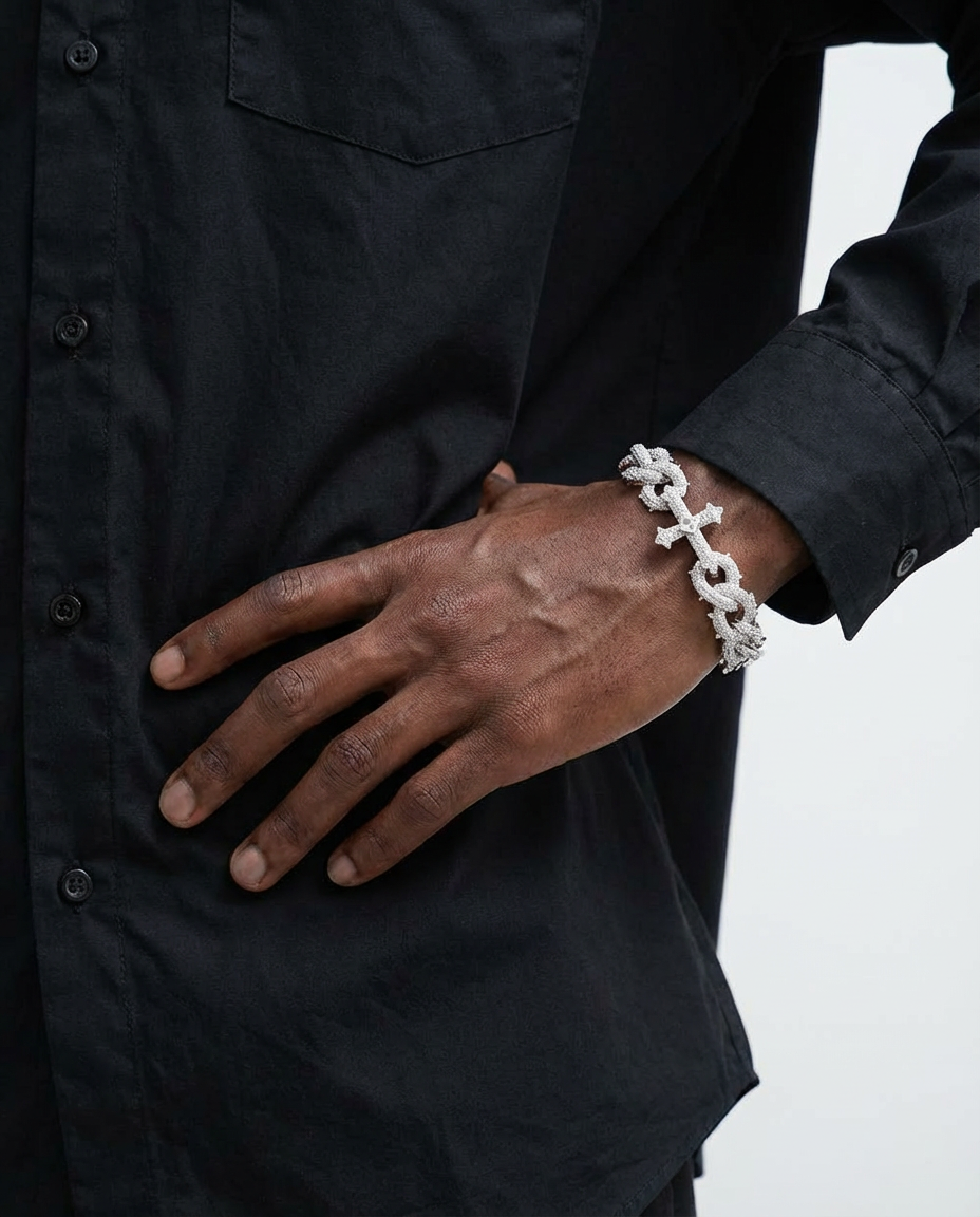 Iced Cross Lock Cuban Link Bracelet