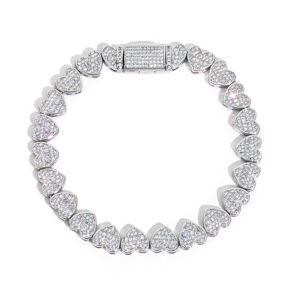 Iced Heart Link Bracelet