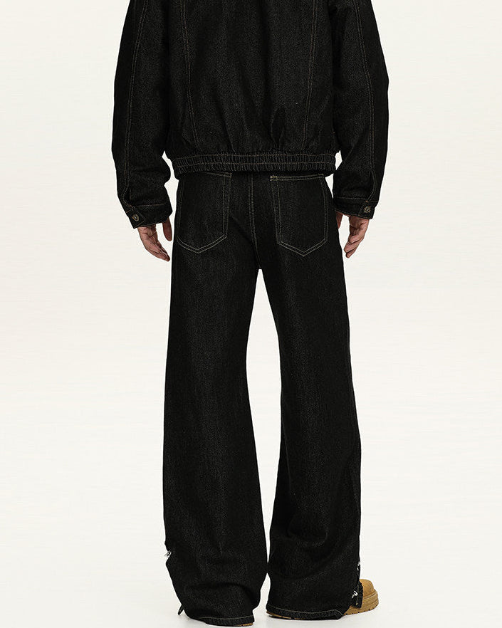 Raw Denim Buckle Wide Leg Jeans