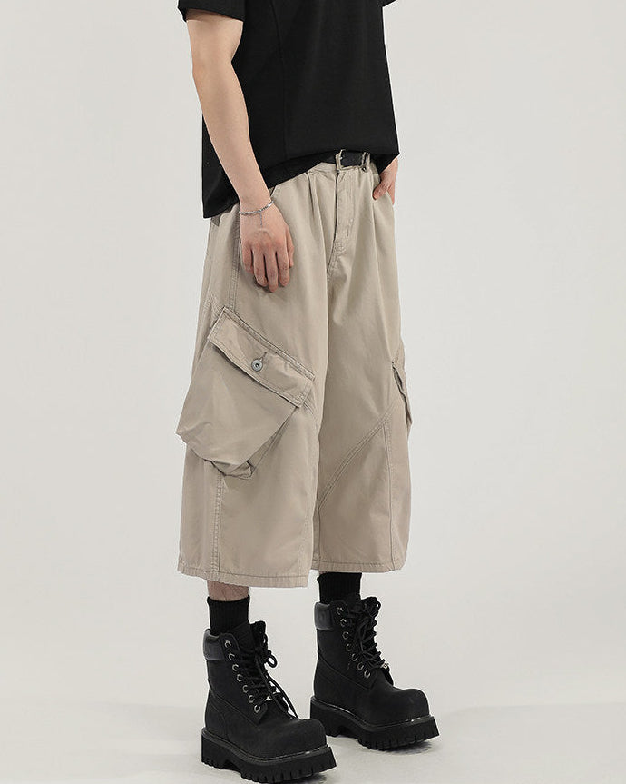 Solid Modern Cropped Wide Trousers