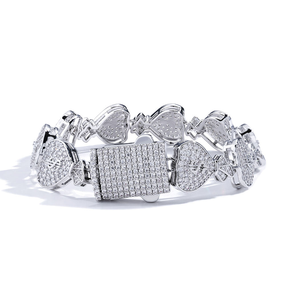 Iced Heart Link Bracelet – Gold Digger Edition