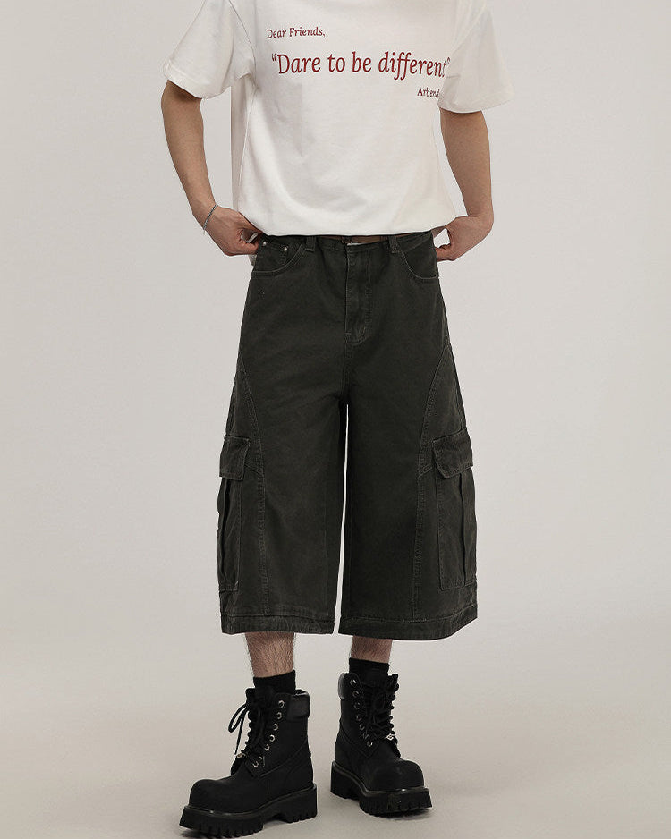 Olive Cotton Wide-Leg Cargo Trousers