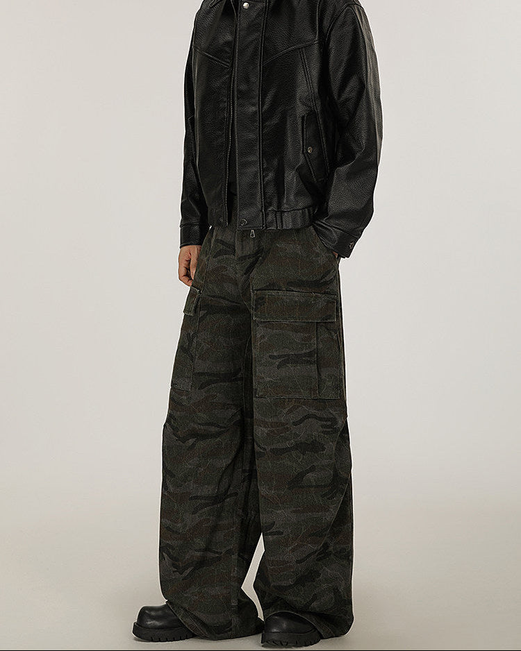Vintage Multi-Pocket Camouflage Cargo Jeans
