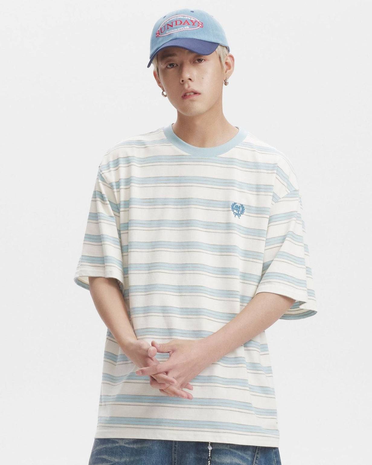 The Embroidered Contrast Striped Short-sleeved T-shirt