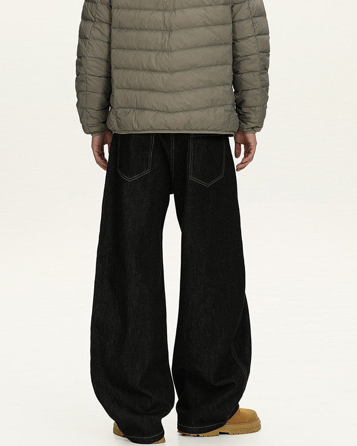 Wide-Leg Black Denim Trousers