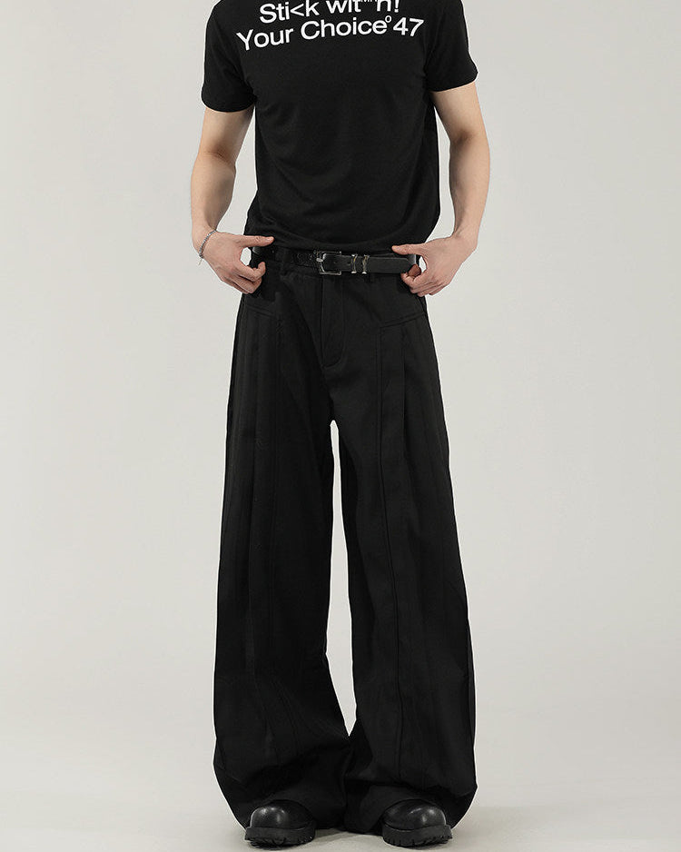 Black Wool-Blend Pleated Trousers