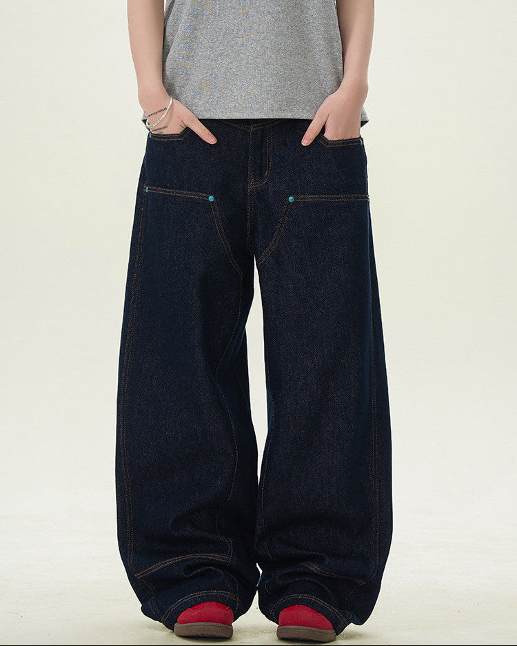 Wide-Leg Raw Denim Jeans