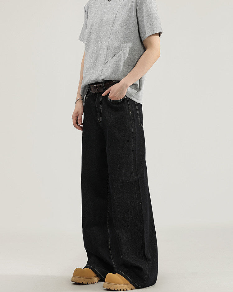 Minimal Wide-Leg Black Loose Jeans