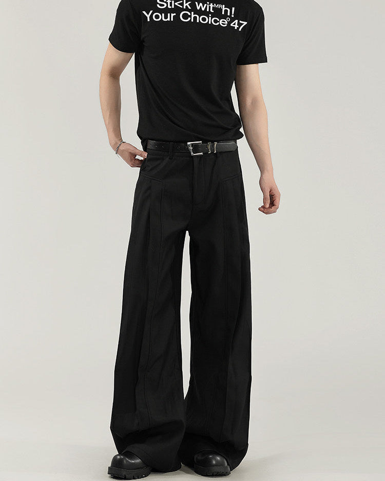 Black Wool-Blend Pleated Trousers