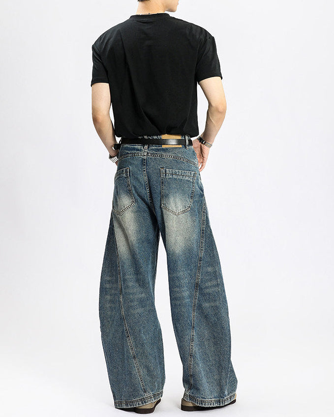 Washed Denim Wide Leg Jeans