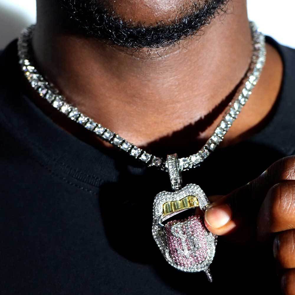 Iced Blue Tongue Pendant Necklace
