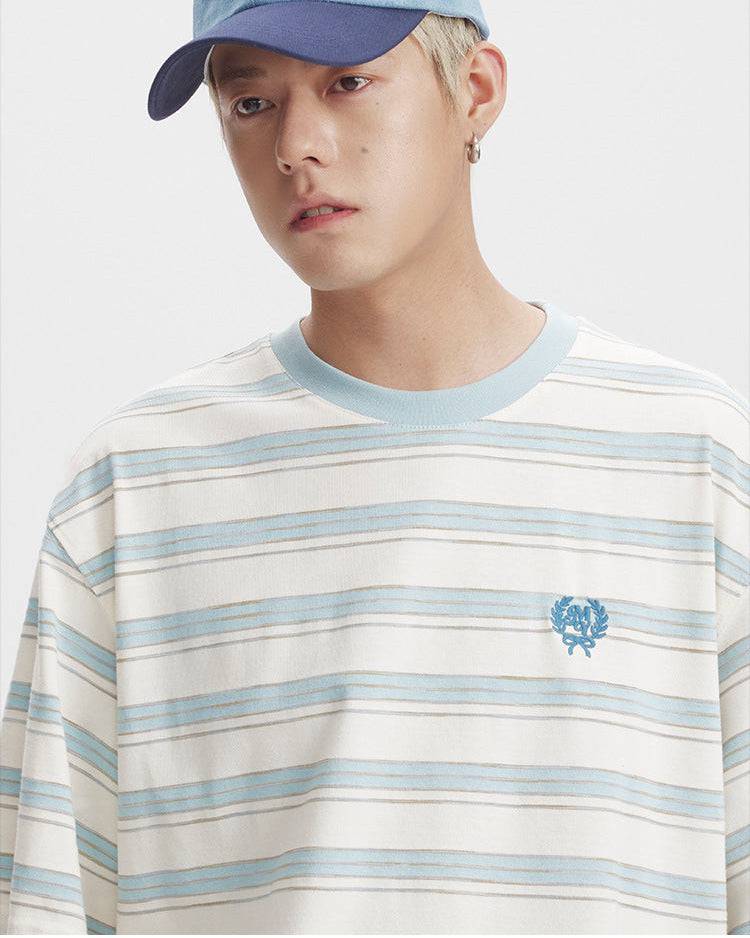 The Embroidered Contrast Striped Short-sleeved T-shirt