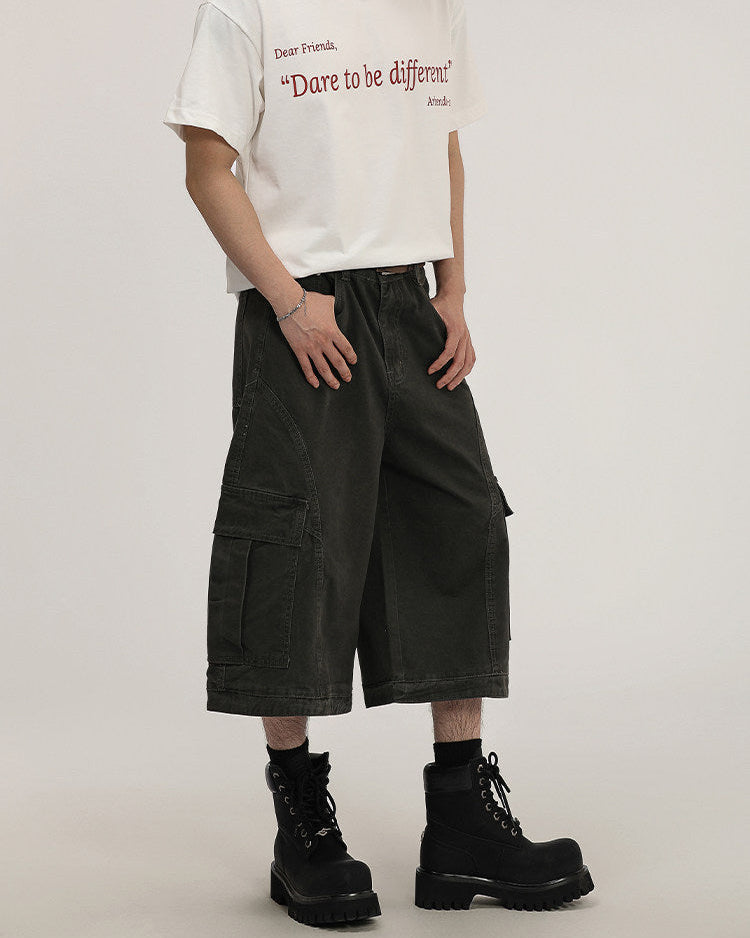 Olive Cotton Wide-Leg Cargo Trousers